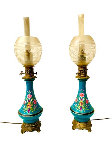 Paire de lampes Napoléon III en porcelaine polychrome XIX siècle