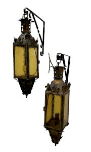 Pair of lacquered sheet metal lanterns, 20th century