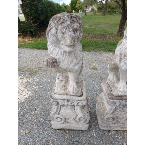 Paire de Lions en Pierre des Années 60