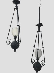 Pair of patinated bronze ball chandeliers 19th century