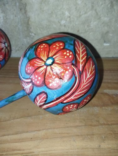 Paire de maracas artisanales mexicaines en calebasse peinte – Années 60/70