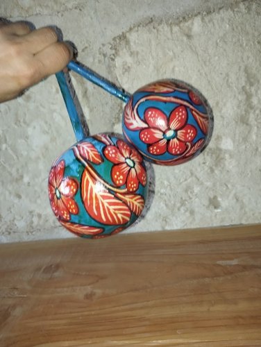 Paire de maracas artisanales mexicaines en calebasse peinte – Années 60/70
