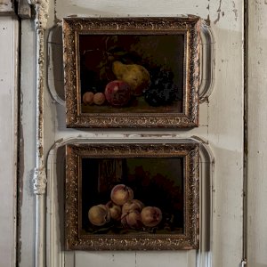 Pair of still lifes oil on cardboard fruits XXth by L. Gauthier A5713