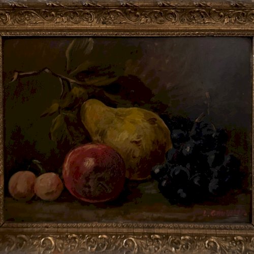 Paire de natures mortes huiles sur carton fruits XXe par L. Gauthier A5713