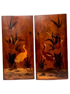 Paire de panneaux en marqueterie Art Nouveau " Ecole de Nancy " XX siècle