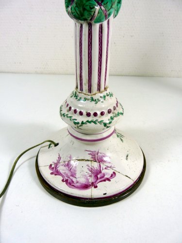 Paire de pieds de lampe porcelaine Sceaux XVIII° Louis XVI monture bronze signés