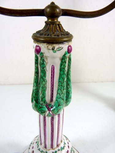 Paire de pieds de lampe porcelaine Sceaux XVIII° Louis XVI monture bronze signés