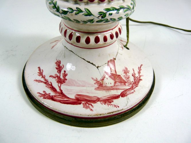 Paire de pieds de lampe porcelaine Sceaux XVIII° Louis XVI monture bronze signés