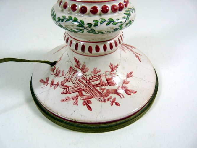 Paire de pieds de lampe porcelaine Sceaux XVIII° Louis XVI monture bronze signés
