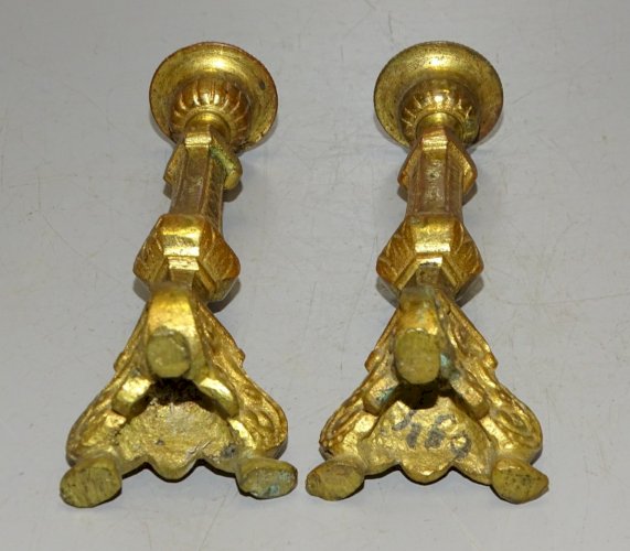 -PAIRE de PIQUES CIERGES MINIATURES EN BRONZE de POUPEE ou Curé RELIGION   D