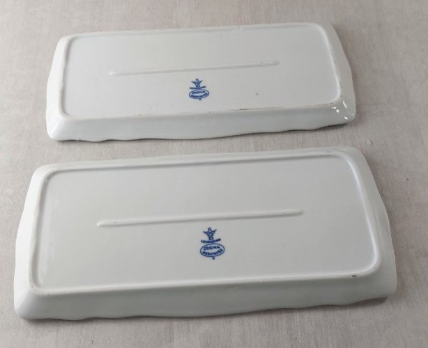 Paire de plats à cake, décor Blue Onion / porcelaine Tchécoslovaquie / Czech