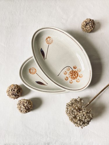 Paire de raviers vintage en faïence de Sarreguemines, décor fleurs peint main, années 70