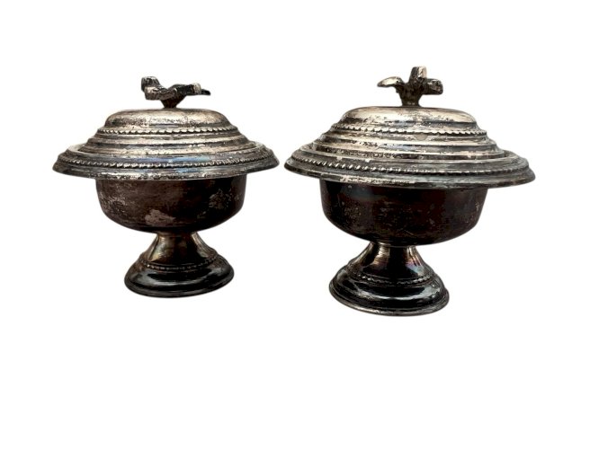 Paire de Salerons en métal argenté vintage Art De La Table -oiseaux Collection