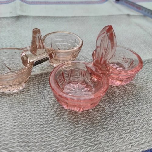 Paire de salerons, salières en verre pressé, Vintage