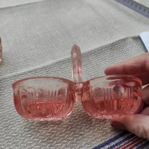 Paire de salerons, salières en verre pressé, Vintage