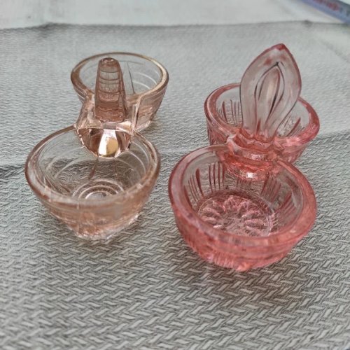 Paire de salerons, salières en verre pressé, Vintage