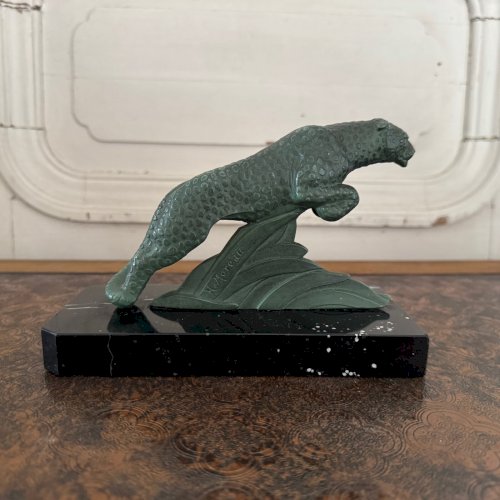Paire de serre-livres Art Déco guépard en régule 1930 par H. Moreau M3601