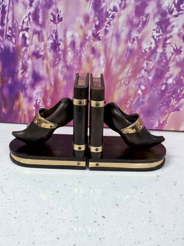 paire de serre livres en bois et cuivre sabot kitsch