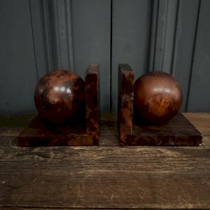 Pair of bookends in burr wood 1950 Art Deco L9230