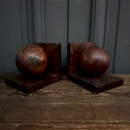 Paire de serre-livres en loupe 1950 Art Déco L9230