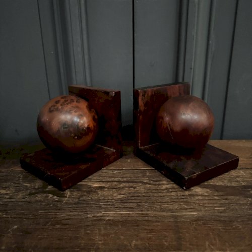 Paire de serre-livres en loupe 1950 Art Déco L9230