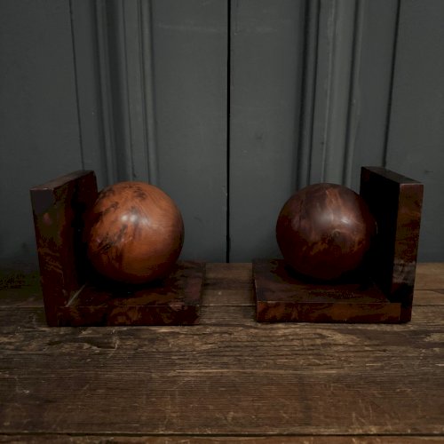 Paire de serre-livres en loupe 1950 Art Déco L9230