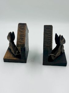 Paire de serre-livres Scottish Terrier en bois sculpté