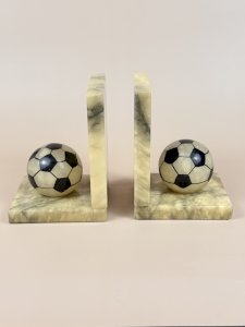 Pair of vintage alabaster bookends – Footballs