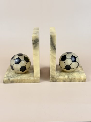 Paire de serre-livres vintage en albâtre véritable – Ballons de football