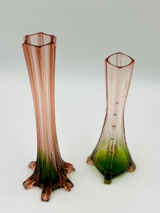 Paire de soliflores vintage en verre rose et vert