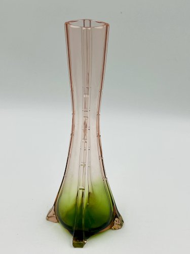 Paire de soliflores vintage en verre rose et vert