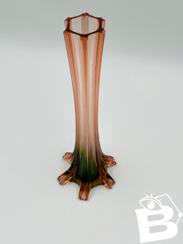 Paire de soliflores vintage en verre rose et vert