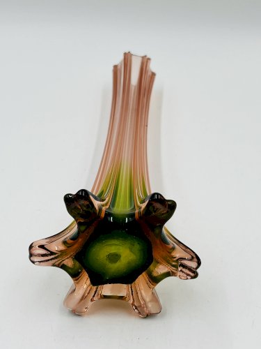Paire de soliflores vintage en verre rose et vert