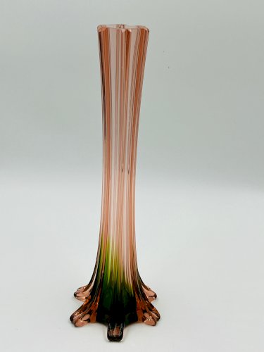 Paire de soliflores vintage en verre rose et vert