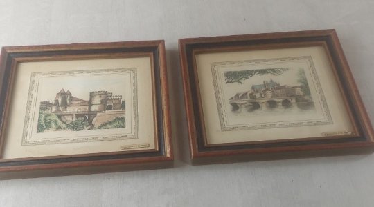 Paire de tableaux, aquarellés à la main, Metz