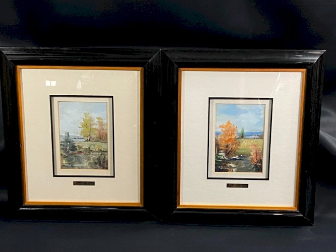 Paire de tableaux aux paysages huile au couteau Ecole espagnole Ramon Duran Font