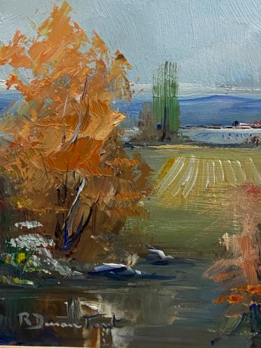 Paire de tableaux aux paysages huile au couteau Ecole espagnole Ramon Duran Font