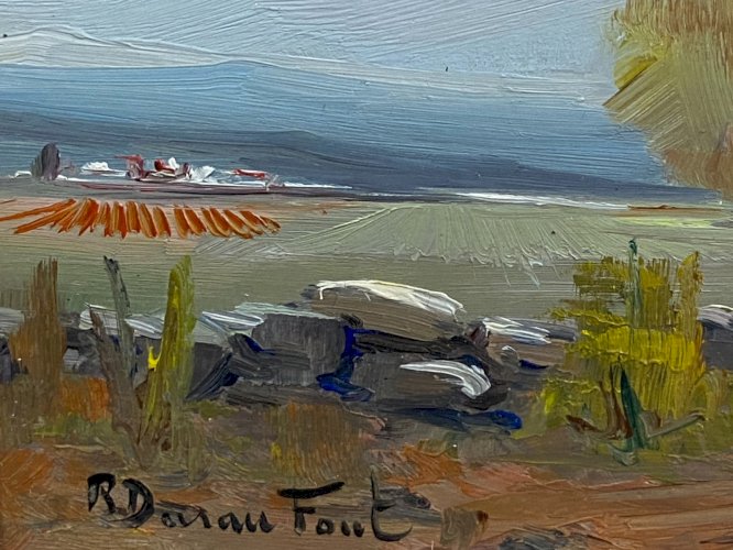 Paire de tableaux aux paysages huile au couteau Ecole espagnole Ramon Duran Font