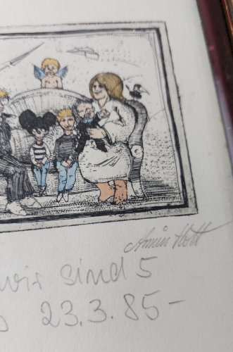 Paire de tableaux, gravures, Wir sind Lucas, 23.03.85, Armin Hott