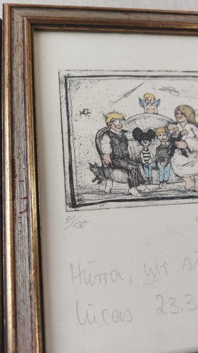 Paire de tableaux, gravures, Wir sind Lucas, 23.03.85, Armin Hott
