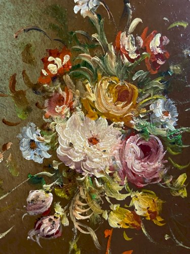 Paire de tableaux huile sur cuivre Nature morte aux bouquets de fleurs