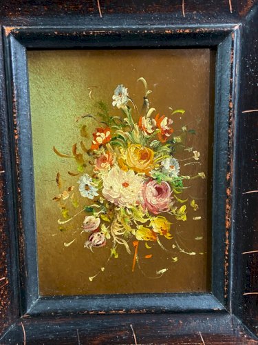 Paire de tableaux huile sur cuivre Nature morte aux bouquets de fleurs