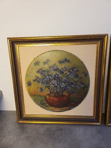 PAIRE DE TABLEAUX HUILE SUR PANNEAU MEDAILLONS SIGNE M.SOMBSTHAY DU XIX ème