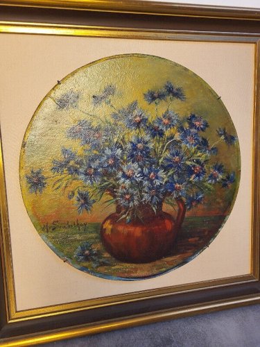 PAIRE DE TABLEAUX HUILE SUR PANNEAU MEDAILLONS SIGNE M.SOMBSTHAY DU XIX ème
