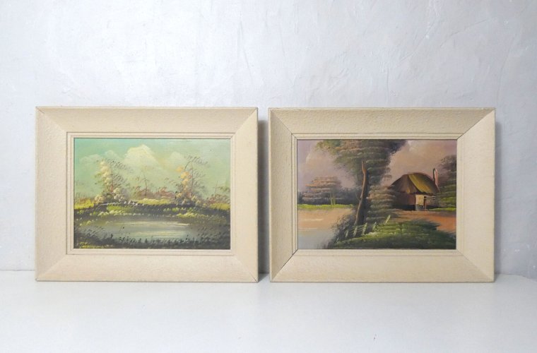 Paire de tableaux huile sur toile cadre bois