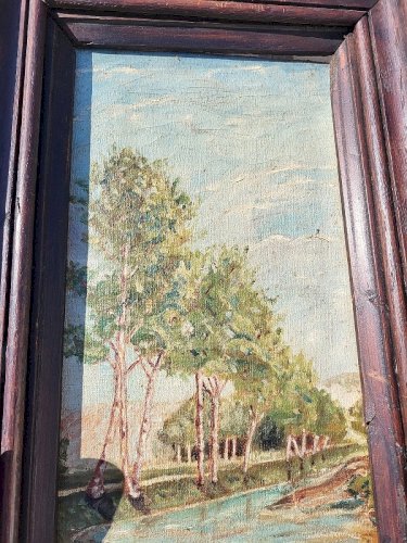 PAIRE DE TABLEAUX HUILE SUR TOILE PAYSAGE RIVIERE SIGNE A. VALLE