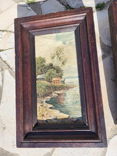 PAIRE DE TABLEAUX HUILE SUR TOILE PAYSAGE RIVIERE SIGNE A. VALLE