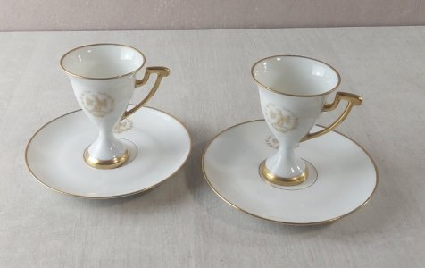 Paire de tasses + sous tasses, en porcelaine, empire Napoléon, Limoges