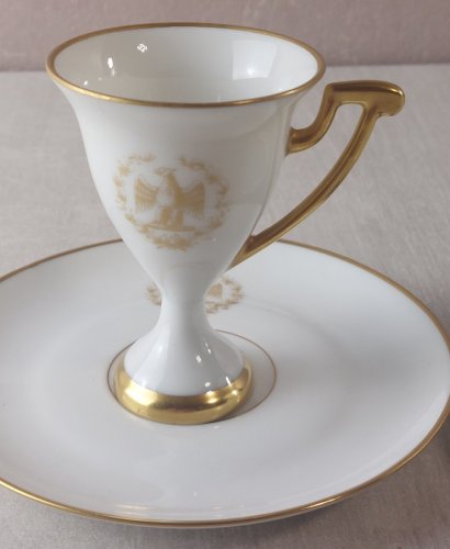 Paire de tasses + sous tasses, en porcelaine, empire Napoléon, Limoges