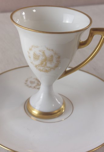 Paire de tasses + sous tasses, en porcelaine, empire Napoléon, Limoges
